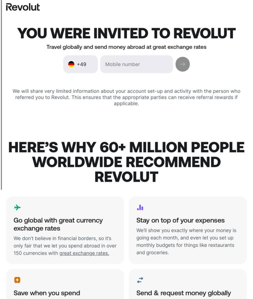 فتح حساب بنكي مغلق وتأمين صحي أونلاين مع باقة Fintiba Plus للحصول على مستندات الفيزا الألمانية لقطة شاشة توضح أول واجهة تظهر للمستخدم عند بدء فتح حساب جاري في تطبيق Revolut على الهاتف