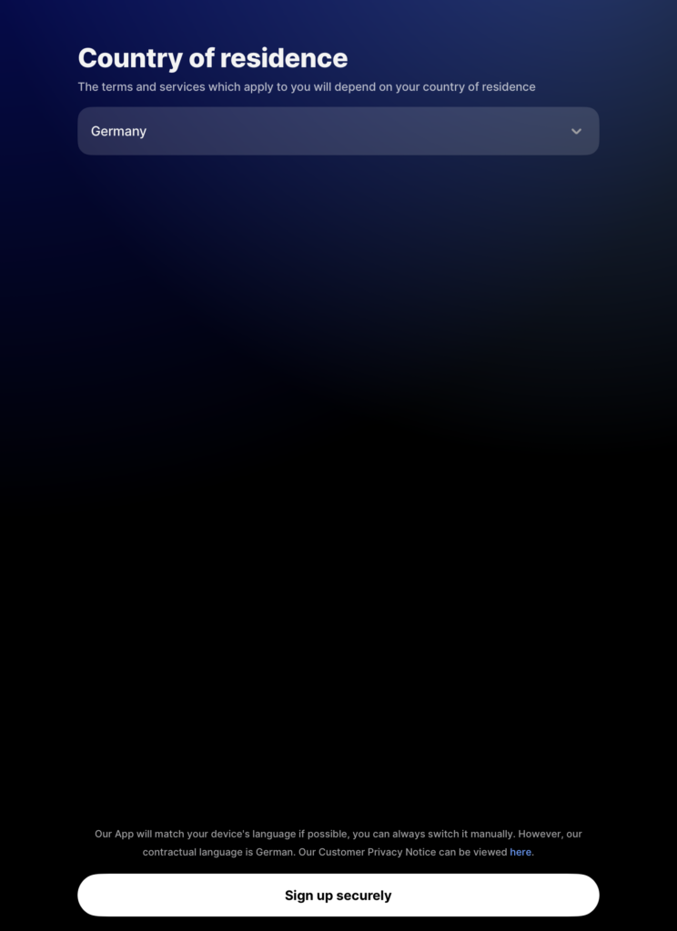 فتح حساب بنكي مغلق وتأمين صحي أونلاين مع باقة Fintiba Plus للحصول على مستندات الفيزا الألمانية اختيار دولة الإقامة في تطبيق Revolut كخطوة لإنشاء الحساب البنكي