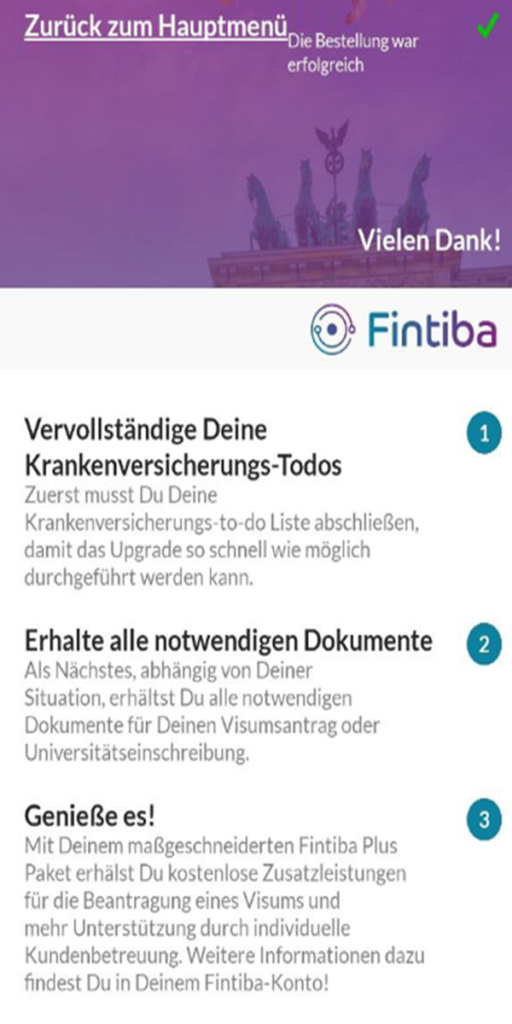 فتح حساب بنكي مغلق وتأمين صحي أونلاين مع باقة Fintiba Plus للحصول على مستندات الفيزا الألمانية