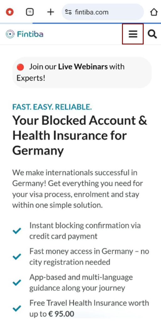 فتح حساب بنكي مغلق وتأمين صحي أونلاين مع باقة Fintiba Plus للحصول على مستندات الفيزا الألمانية